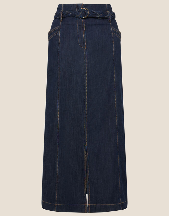 Nella Denim Plaited Belt Midi Skirt, Blue (DENIM BLUE), large