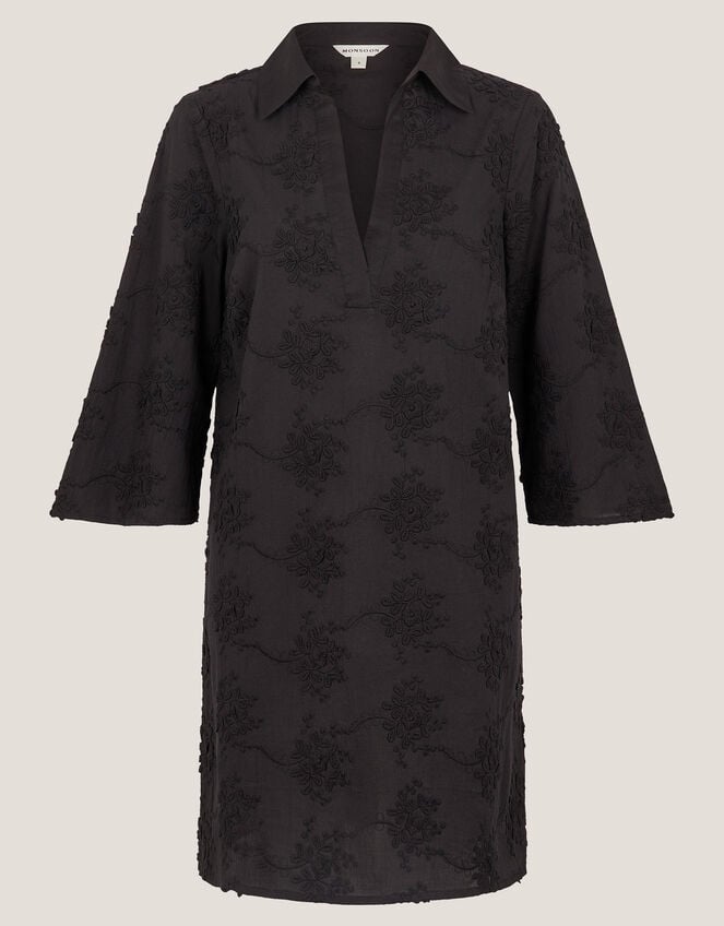 Harika Embroidered Mini Shirt Dress, Black (BLACK), large