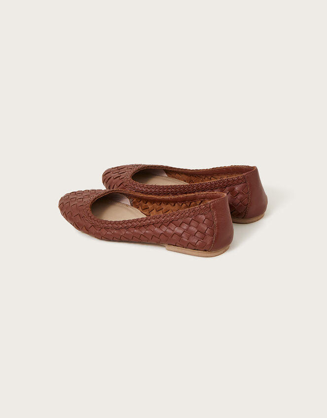 Woven Leather Ballerina Flats, Brown (BROWN), large