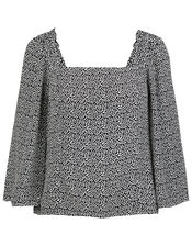 Freddy Printed Bardot Top in Sustainable Viscose, Black (BLACK), large