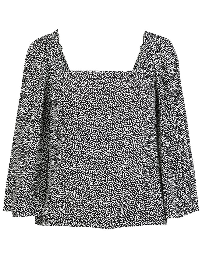 Freddy Printed Bardot Top in Sustainable Viscose, Black (BLACK), large