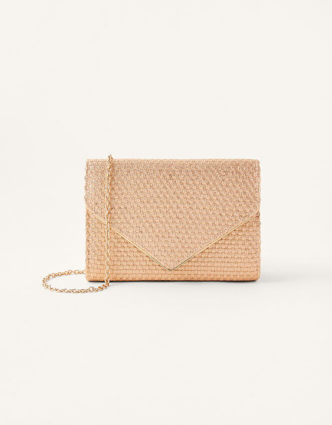 Woven Metallic Envelope Clutch, , large