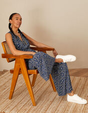Geometric Print Jersey Jumpsuit , Blue (NAVY), large