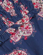 Heart Print Smock Jumpsuit, Blue (NAVY), large