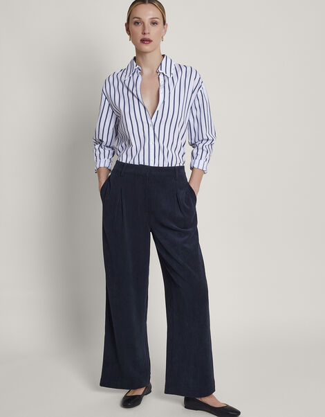 Serena Wide Leg Cord Trousers, Blue (NAVY), large