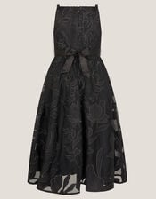 Floral Embroidered Maxi Party Dress, Black (BLACK), large