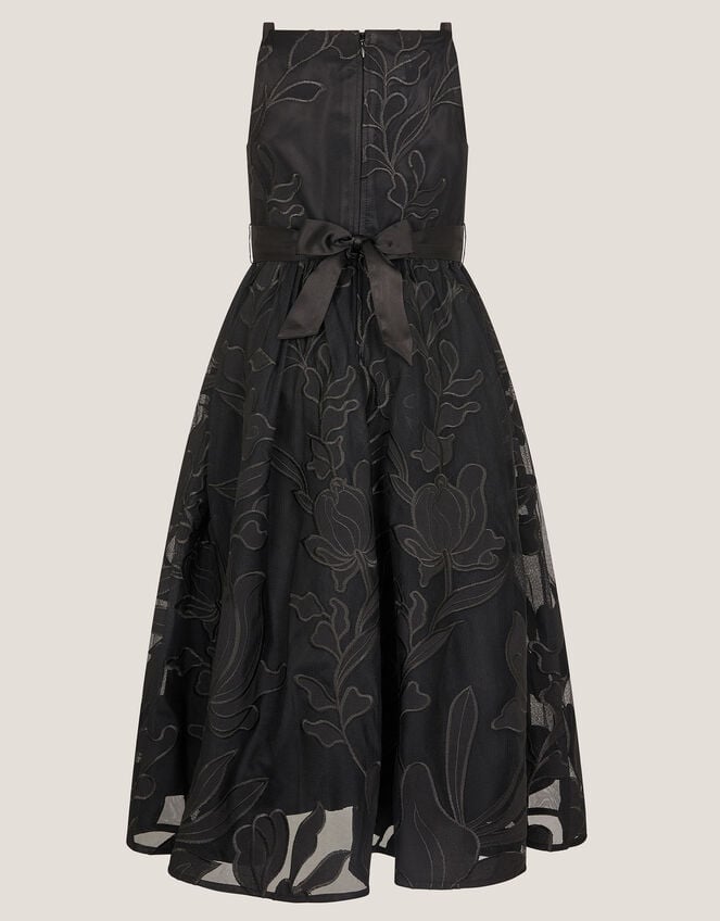 Floral Embroidered Maxi Party Dress, Black (BLACK), large