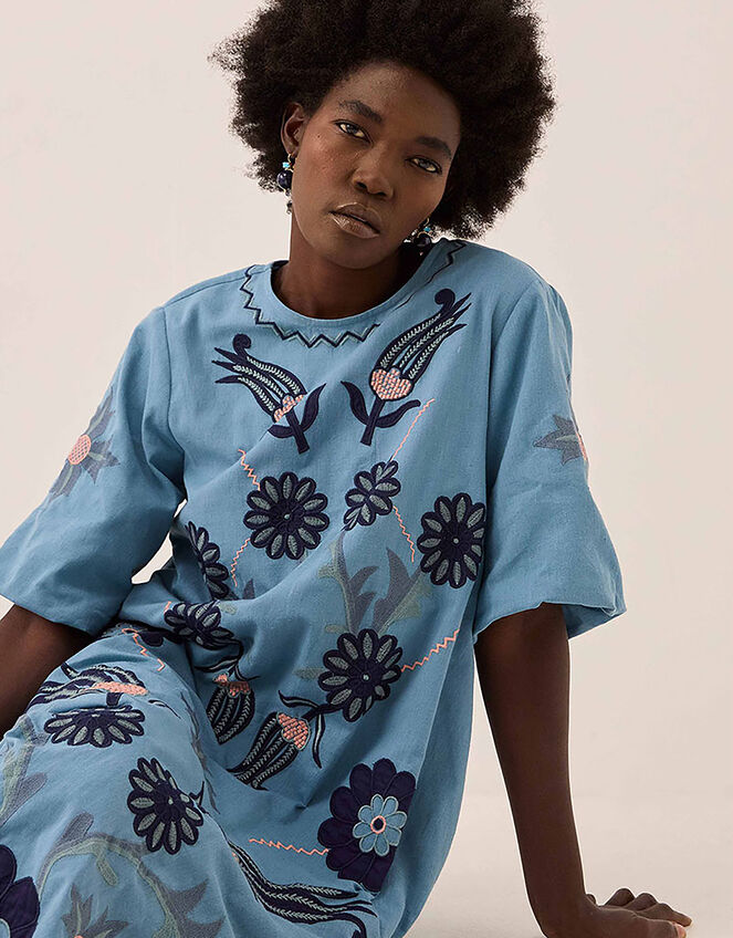 East Anyar Applique Placement Embroidery Dress, Teal (TEAL), large