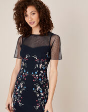 Eva Floral Embroidered Shift Dress, Blue (NAVY), large