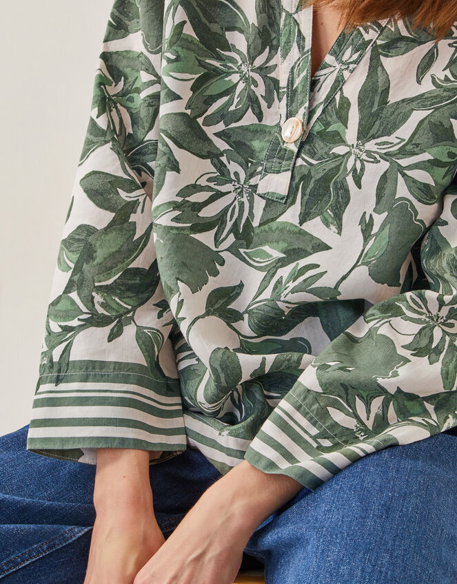Clover Linen Blend Floral Print Blouse, Green (GREEN), large