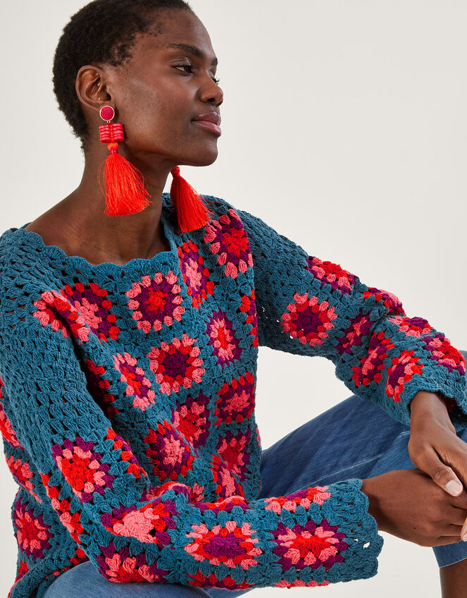 Hand Crochet Sweater, Blue (TURQUOISE), large