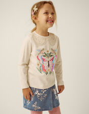 Sequin Butterfly Long Sleeve Top, Ivory (IVORY), large