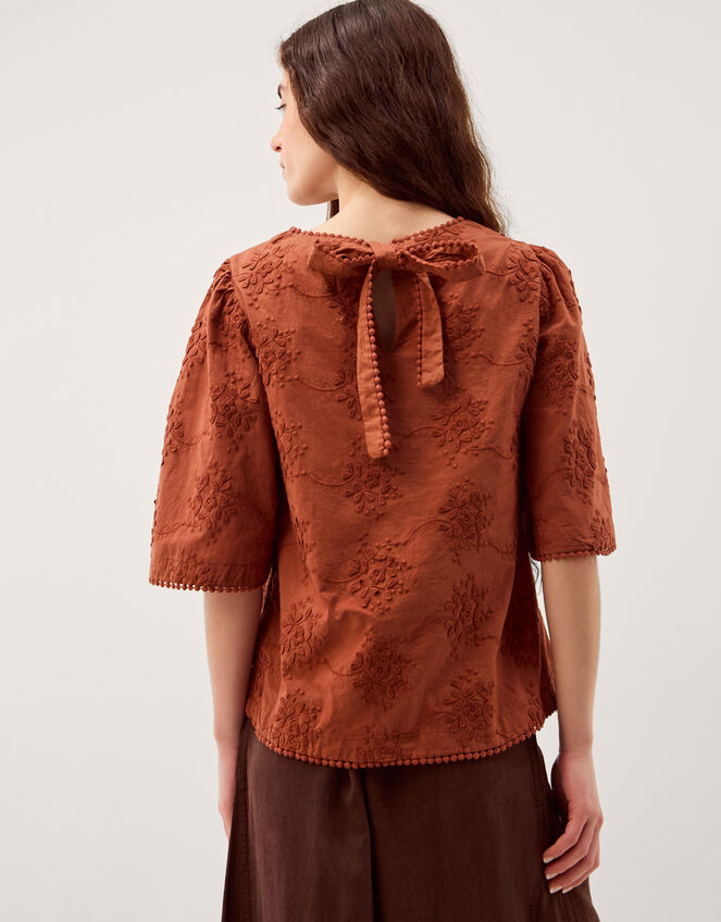 Harika Floral Embroidered Top, Brown (BROWN), large