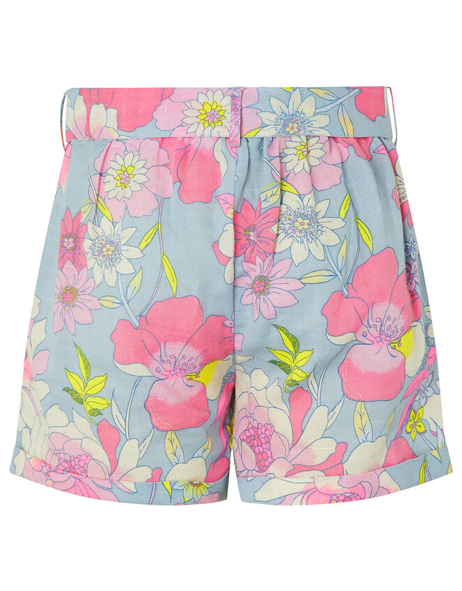Octavia Floral Shorts in Linen and Organic Cotton, Blue (BLUE), large