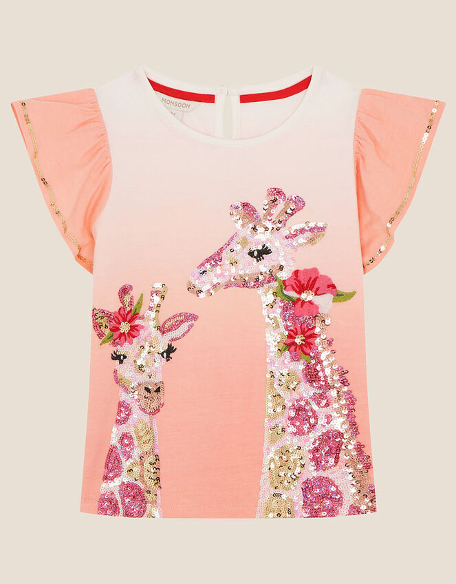 Sequin Giraffe Top, Orange (CORAL), large