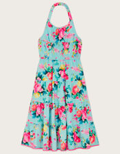 Floral Tiered Midi Dress, Blue (TURQUOISE), large