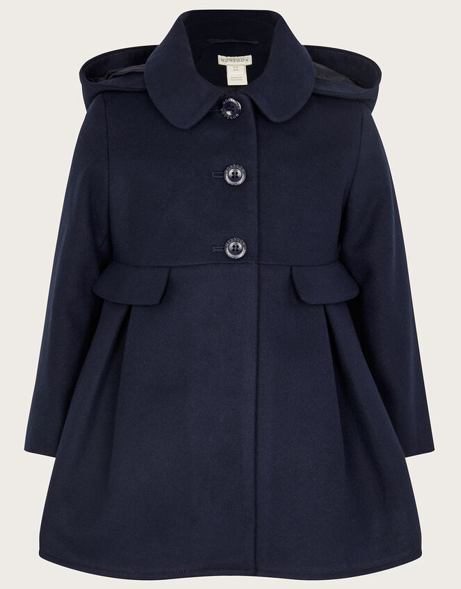 Collar Hooded Coat Blue