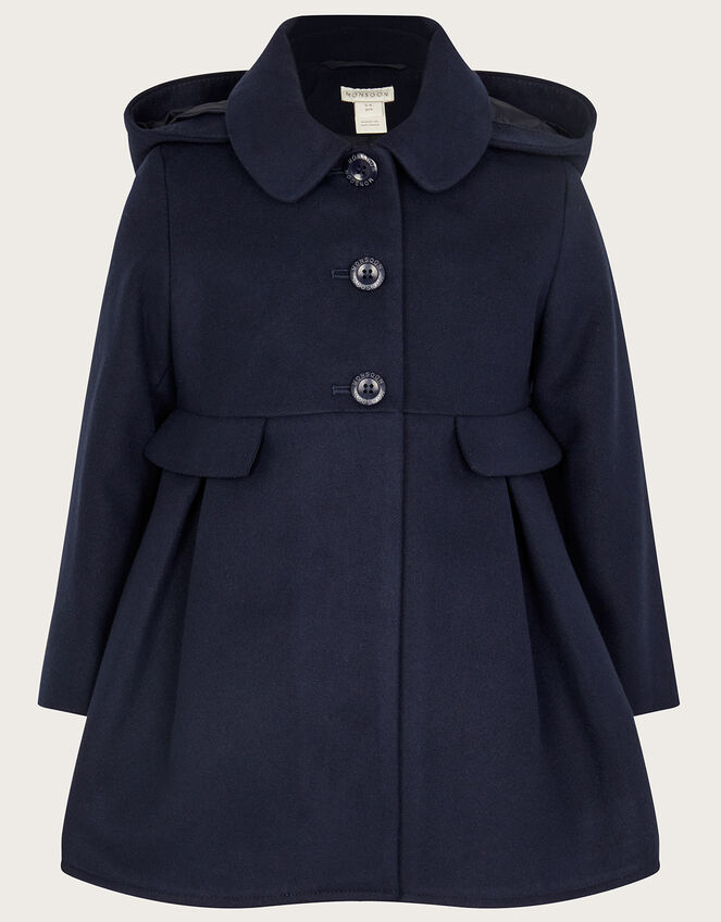 Collar Hooded Coat, Blue (NAVY), large