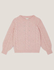 Rhinestone Cable Knit Sweater, Pink (PINK), large