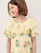 Sasha Floral Broderie Dress, Yellow (YELLOW), large