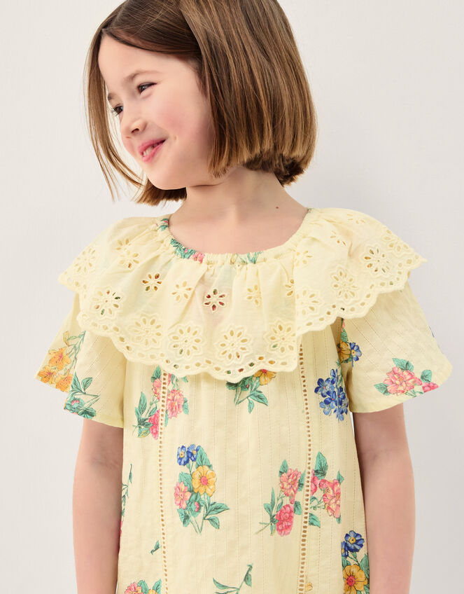 Sasha Floral Broderie Dress, Yellow (YELLOW), large