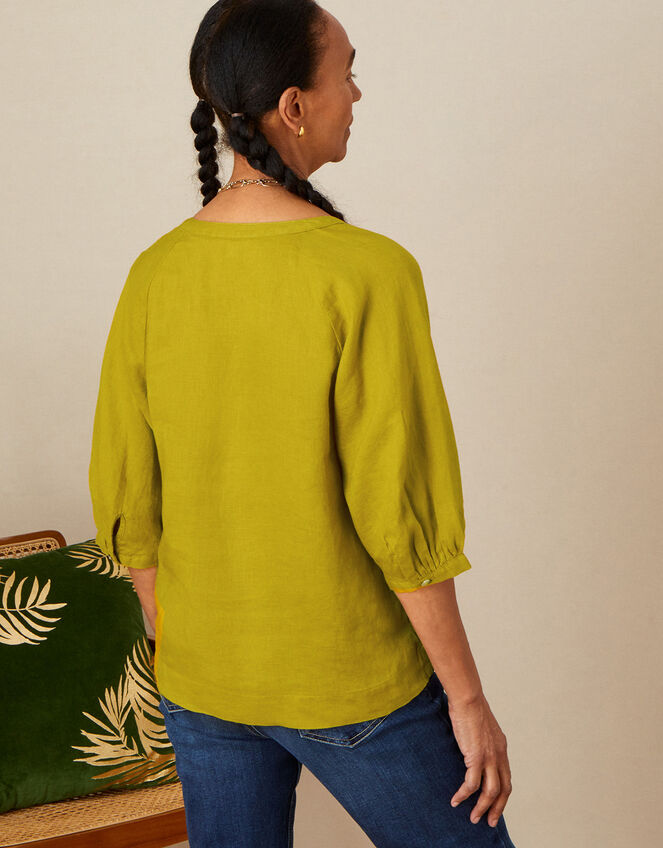 Linen Pintuck Blouse, Green (CHARTREUSE), large