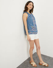 Hermione Embellished Halter Top in Sustainable Viscose, Blue (BLUE), large