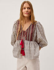 Laila Embellished Print Blouse, Ivory (IVORY), large