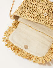 Lemon Embellished Straw Cross-Body Bag, , large