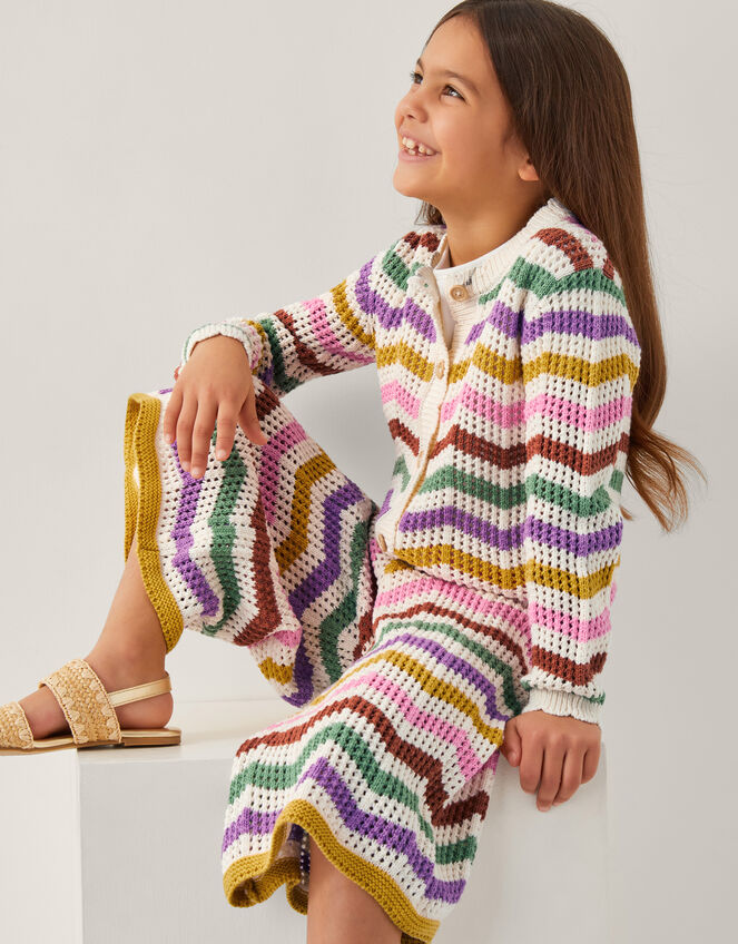 Zigzag Stripe Crochet Cardigan, Multi (MULTI), large