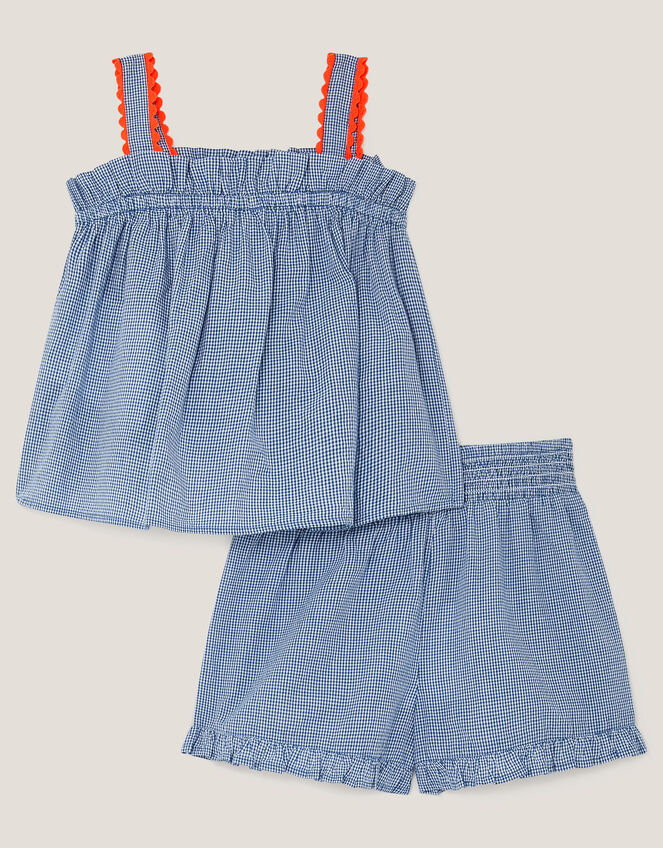 Embroidered Gingham Top & Shorts Set, Blue (BLUE), large