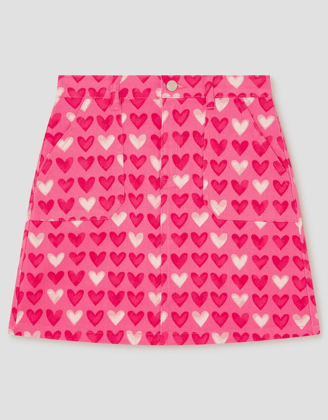 Heart Print Denim Skirt, Pink (PINK), large