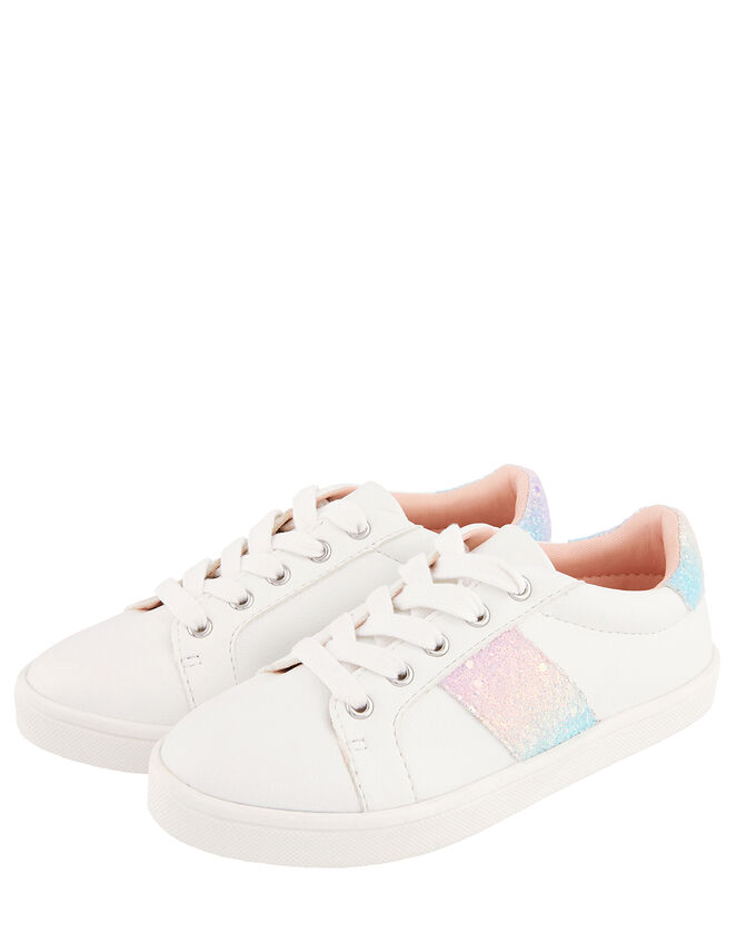 Pastel Rainbow Glitter Trainers, Ivory (IVORY), large