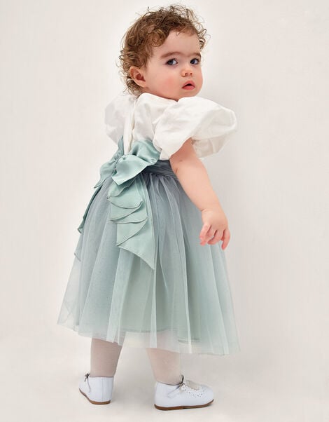 Baby Puff Sleeve Sateen Tulle Party Dress, Green (SAGE), large