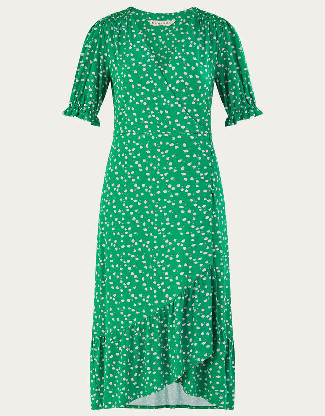 Hattie Spot Wrap Dress, Green (GREEN), large