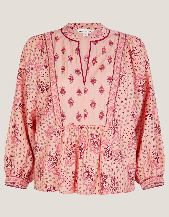 Sibyl Contrast Print Blouse, Orange (CORAL), large