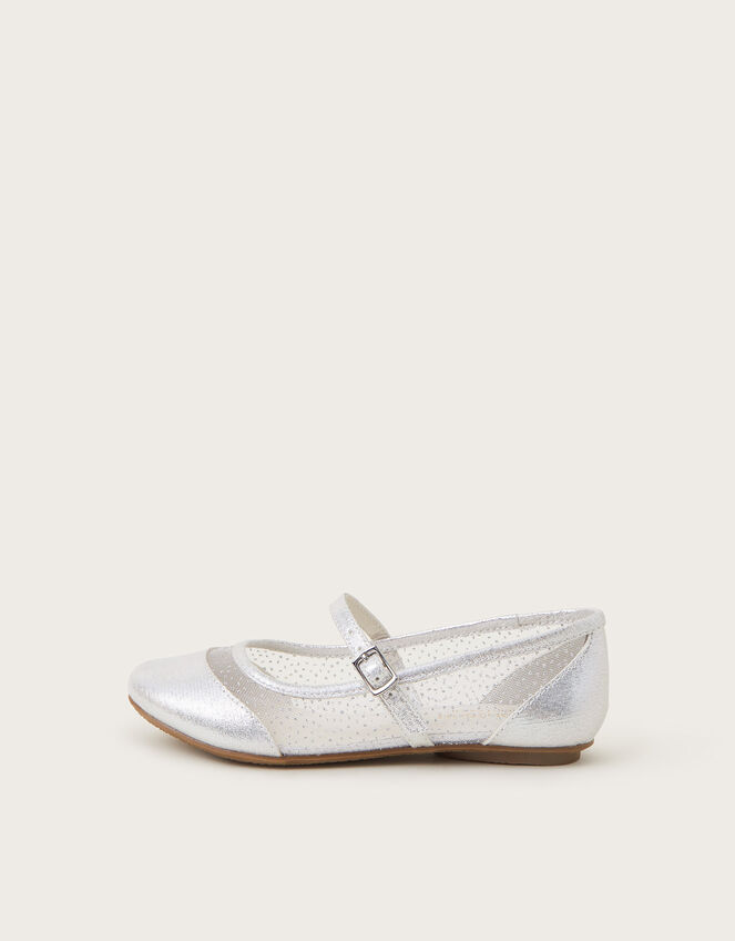 Metallic Mesh Strap Ballet Flats, Silver (SILVER), large