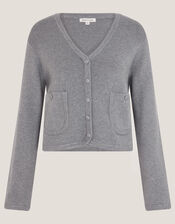 Viola V-Neck Cropped Cardigan, Gray (GREY), large