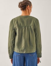 Cally Linen Blend Cropped Bomber Jacket, Green (KHAKI), large