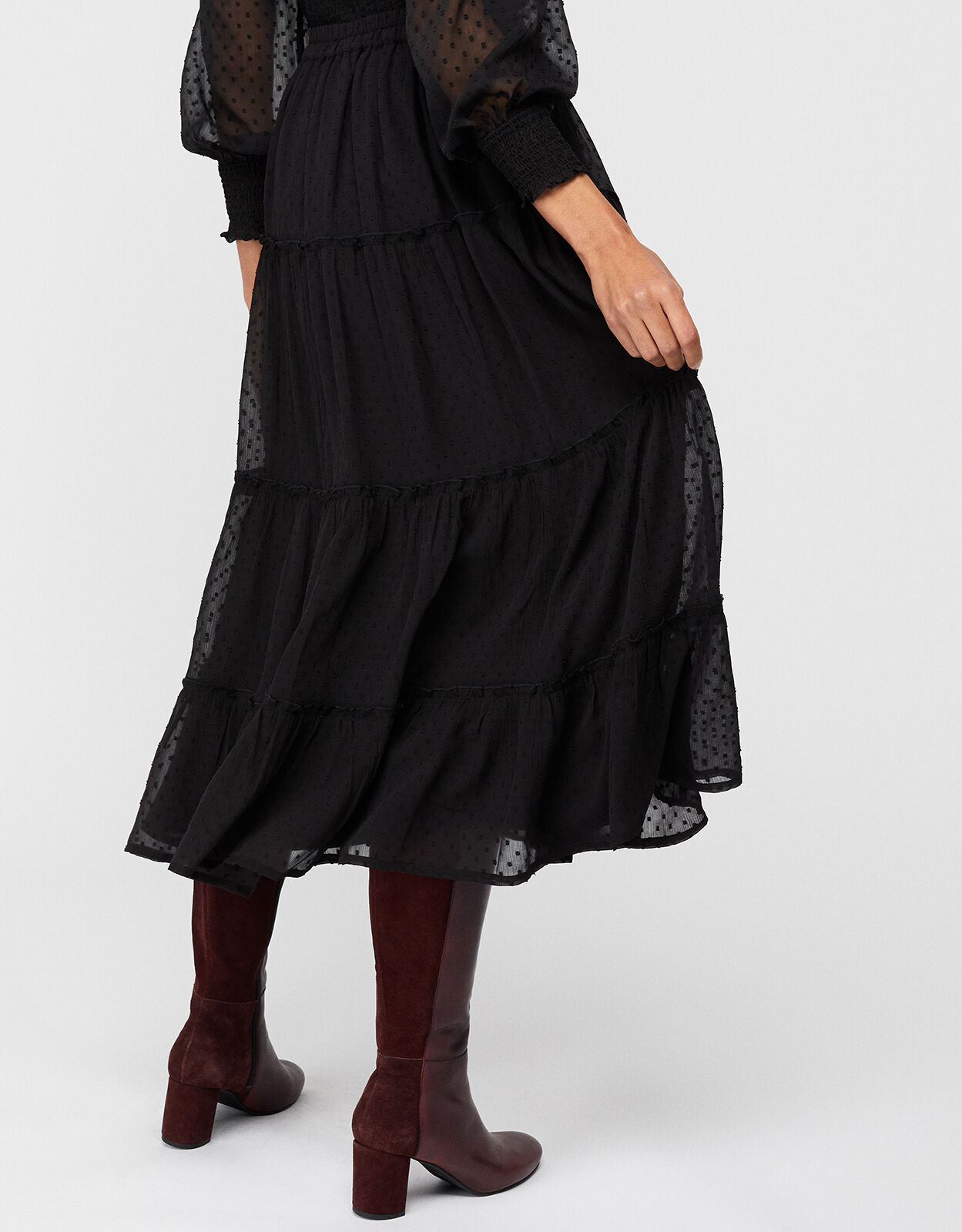 Jasmine Spot Print Midi Skirt Black