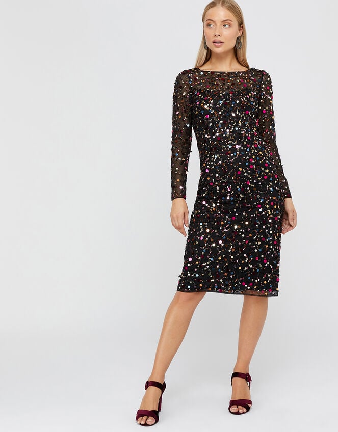Megan Sequin Midi Dress, Black (BLACK), large