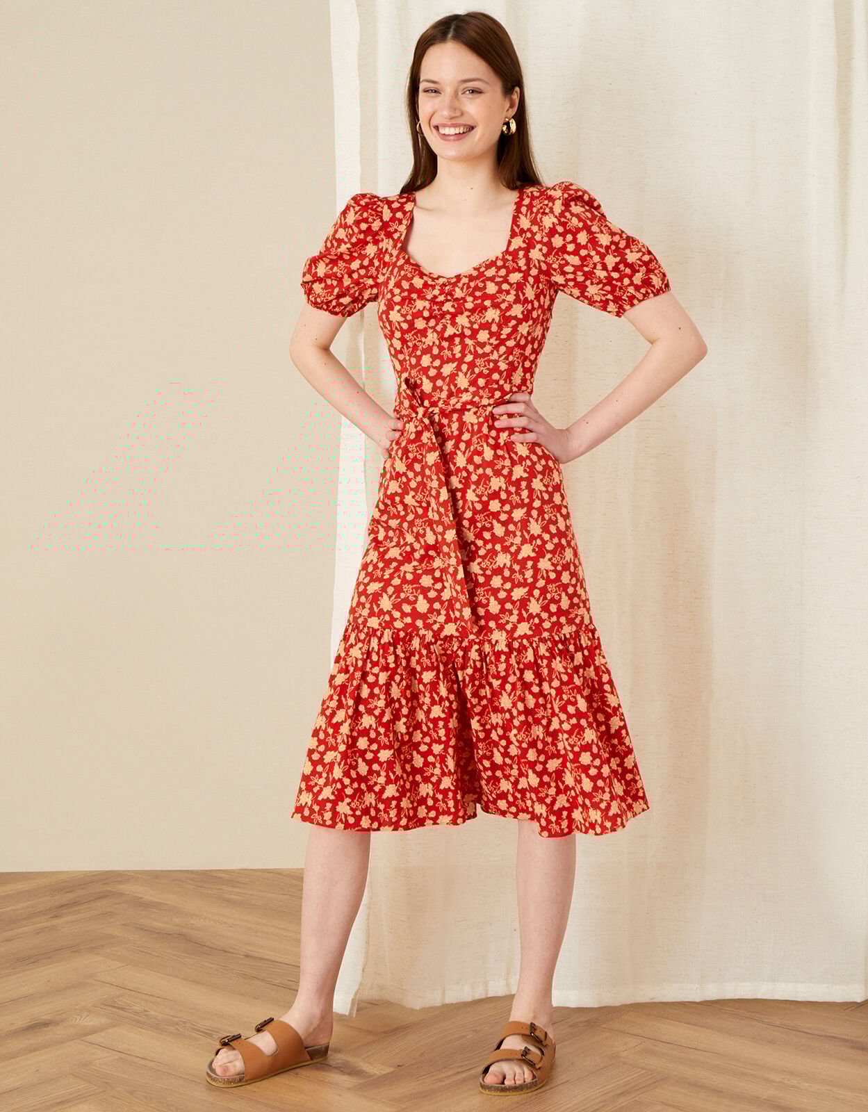 Monsoon red floral dress shop