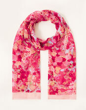 Floral Print Border Silk Scarf , , large