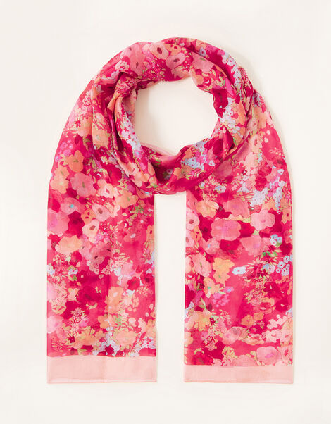 Floral Print Border Silk Scarf , , large