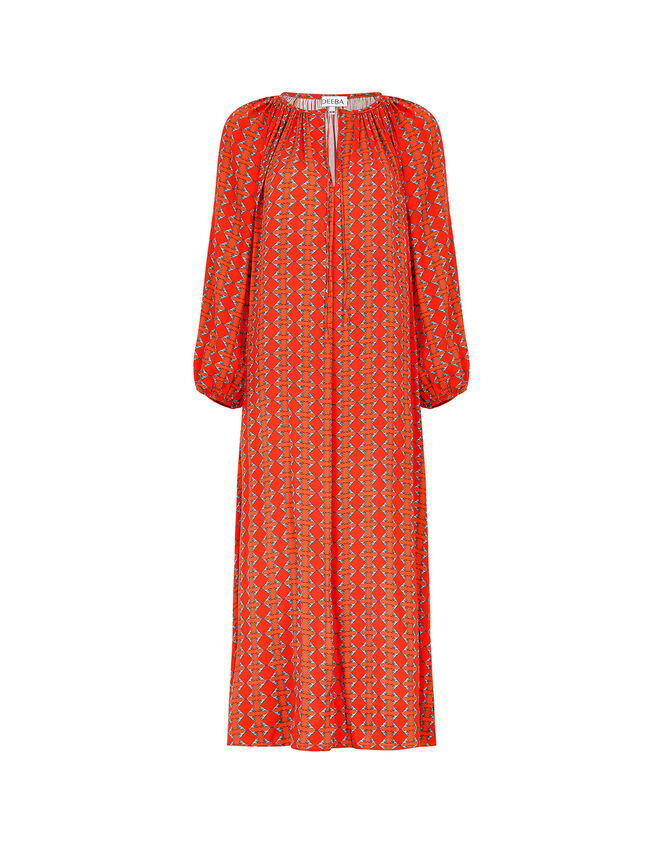 DEEBA Oozie Print Dress, Orange (ORANGE), large