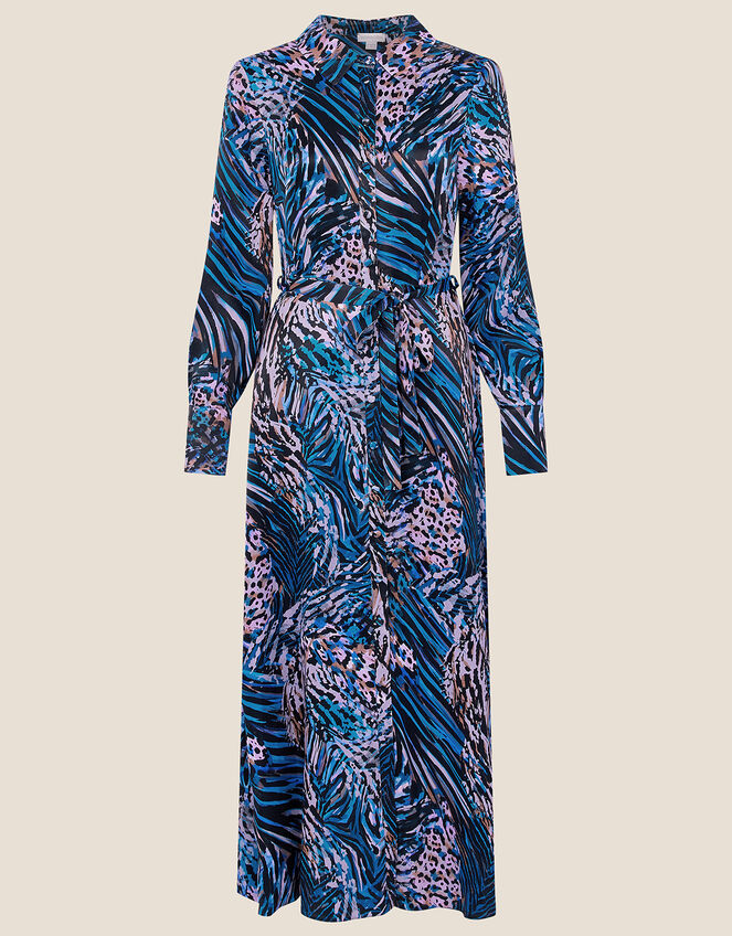 Zelda Animal Print Shirt Dress, Blue (BLUE), large