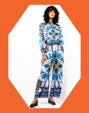Wild Athena Feather Print Trousers, Blue (BLUE), large