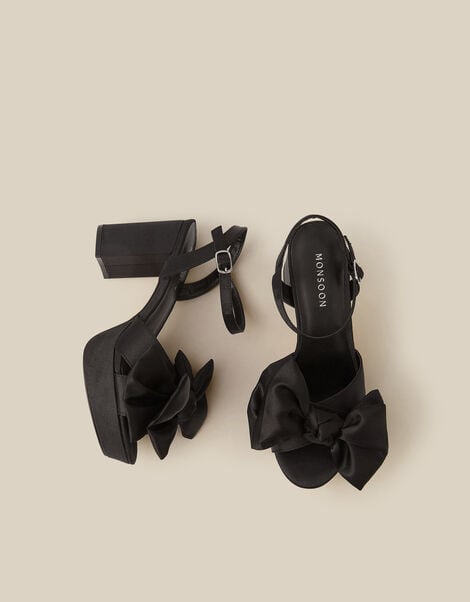 Grace Bow Satin Platform Heels, Black (BLACK), large