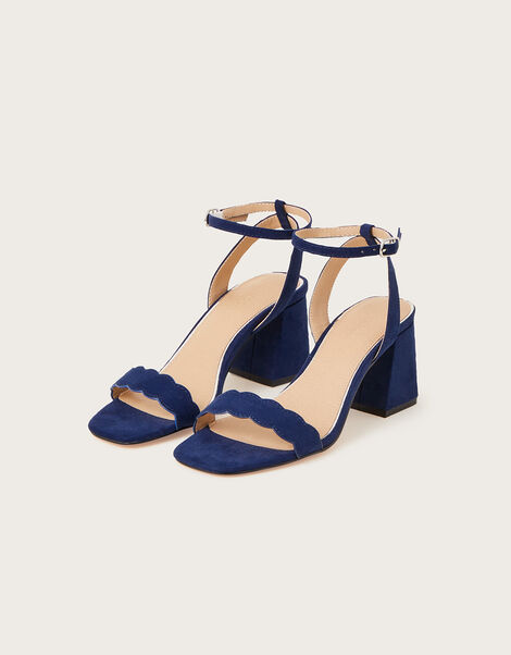Scallop Block Heel Sandals, Blue (NAVY), large