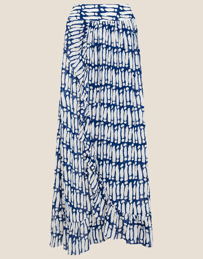 Printed Wrap Hem Skirt, Blue (NAVY), large